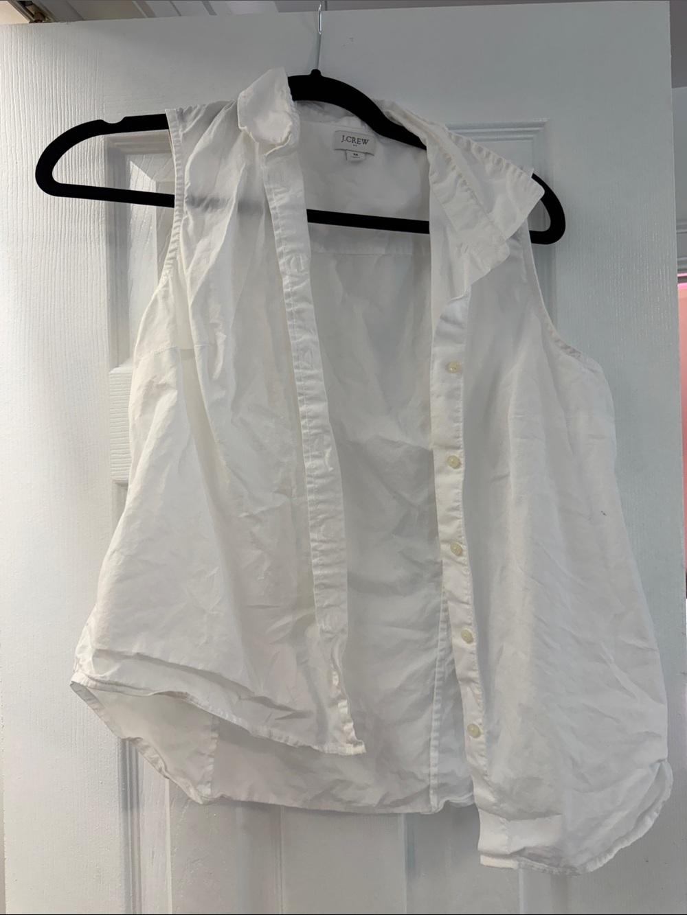 J. Crew White Sleeveless Cotton Button-Down Blouse